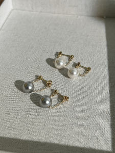 Stunning Floating Pearl Earrings 14K Gold Plated Strong Light Super Beautiful Grey Pearl Womens Fashion Jewelry Earrings