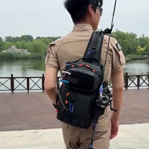 Fishing Chest Bag With Rod Holder MOLLE Tactical Crossbody Waist Pack Multifunctional Outdoor Hiking Tackle Storage Backpack For