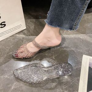 JIFANPAUL | Transparent Crystal & Jelly Half-Strap Flat Sandals