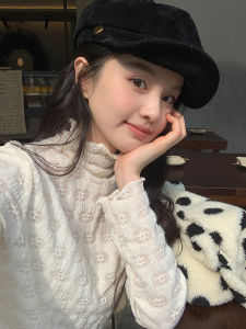 Sinbounboun Lace Embroidery High Collar Long Sleeve T-Shirt Slim Fit Base Layer Shirt Beautiful Atmosphere Sweet Inner Wear