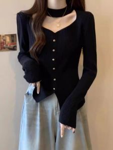 plus Size Knitted Long Sleeve Sweater Womens Autumn Winter Slimming Top Base Shirt Half High round Neck Korean Style Commute