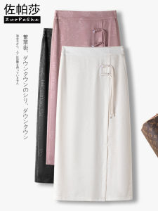 New Chinese Style Satin Half Skirt Womens High Waist Slim Fit Straight Leg Summer New Elastic Waistband National Style Skirt