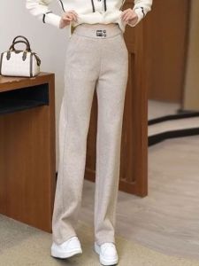 High Waist Wide Leg Pants Womens Spring Autumn Style Slimming Versatile Woolen Straight Cut Trousers Casual High Waist Pants