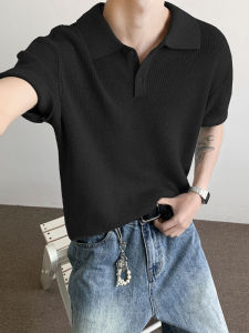 Korean Style Cleanfit Knitted Short Sleeve Mens Summer Solid Color Polo Shirt Loose Fit Turn-down Collar T-shirt Trendy
