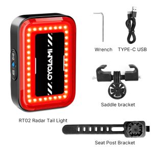 CYCLAMI Bicycle Intelligent Radar Taillight Bike Smart Brake Sensing Rear Lamp with Beeper Alarm Cycling Safety Tail Light RT02