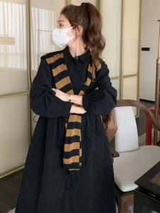 พลัสไซส์ ลายทางวินเทจ กิโมโน เดรส ผู้หญิง ฤดูใบไม้ผลิ ฤดูใบไม้ร่วง หลวม ทรงเอ กระโปรง Tea Break แขนสามส่วน ปกโปโล