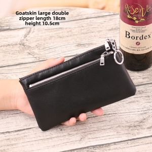 Genuine Leather Zipper Short Wallet Mens Soft Sheepskin Coin Purse Card Holder Simple Small Money Bag Korean Style Horizontal