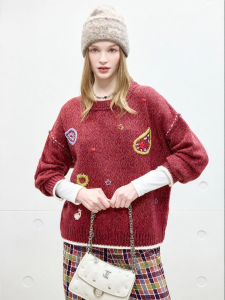 Juicy Couture | Wool Content Embroidered Loose Drop-Shoulder Sweater