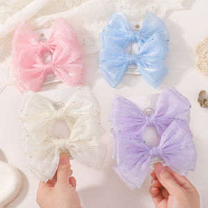 2Pcs Exquisite Princess Bow Hair Clip Set 4.72 inches Diamond Sets Bow Childrens Hairgripes Ladies Sweet Ponytail Hair Clip
