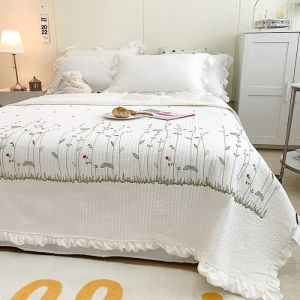 Korea Embroidered Tencel Summer Quilt Cool Air Conditioner Comforter 1M5/1M8 Bed Cover(Pillowcase Not Included)