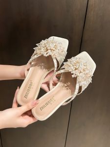 Elegant French Floral Pearl Large-Size Slippers