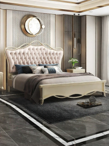 American Solid Wood Bed Modern Minimalist Luxury Main Bedroom Princess Leather Bed 1.8m