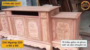 Tủ Tivi ( Đặt ) hoàn thiện gỗ hương đá kt 220x60x90tủ siêu nồi giữa kê / Đồ Gỗ Thưởng Lan