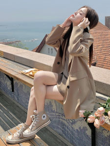 Elegant Womens Suit Set Spring Autumn New Korean Style Blazer Top And Halter Dress Two Piece Set Fashionable Streetwear