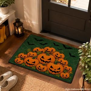 VIKAMA Halloween Đèn Lồng Bí Ngô Thảm Cửa Gothic Chống Trơn Trượt Trong Nhà Thảm Jack O Đèn Lồng Trang Trí Nhà PVC Lót Máy Có Thể Giặt Được