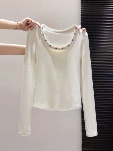 Áo Thun Nữ Dáng Ôm Cổ Chữ U Dài Tay Thiết Kế Khóa Kéo Phong Cách Đường Phố Mùa Thu Thường Ngày Chất Liệu Cotton