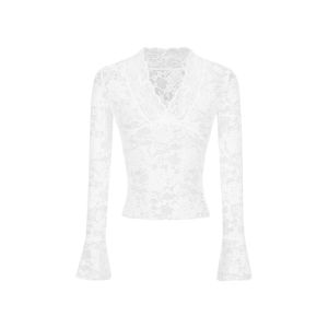 Áo ren BINKAFENNY cổ chữ V tay dài dáng ôm màu trơn