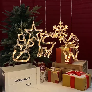 Christmas Night Lights Christmas Tree Hanging Curtain Lamp Snowman Reindeer Snowflake Shape for Christmas Xmas Decor