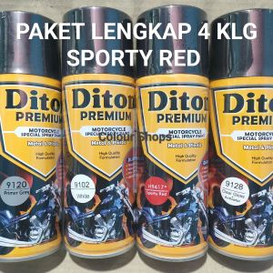 Pilok Cat Diton Premium Paket Lengkap 4 Kaleng Sporty Red Merah 9417 Primer Grey 9120 White 9102 Clear Gloss 9128 400cc Pilox Paketan Cat Semprot Special Spray Paint