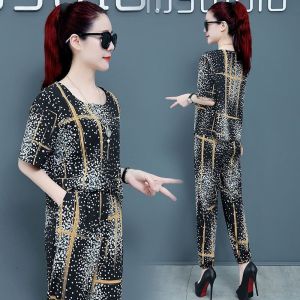 QIAOXIZI | Bộ Đồ Mang Thai Thời Trang Thoải Mái Kích Cỡ Lớn Áo Thun Tay Ngắn Quần Rộng