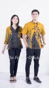 felicitybatik - Blouse Batik Modern Wanita Kemeja Pria Atasan Batik Couple [ kunyit ]