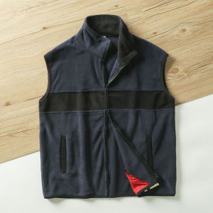 Mens Stand Collar Fleece Vest Patchwork Design Autumn Winter Fashion Casual Standard Fit Trendy Style Transmissions Brand