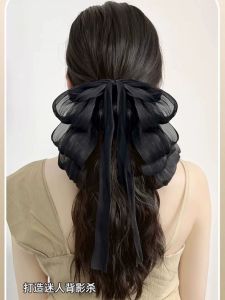Womens Fake Hair Tail with Bow Knot Hair Clip Low Ponytail Simulation Goddess Style Mixed Hair Fiber Artificial Hair