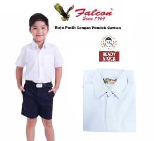 Falcon Boy School Uniform Short Sleeve White Shirt🔥Ready Stock🔥Kemeja Putih Lengan Pendek Kain Cotton 老鹰男生校服