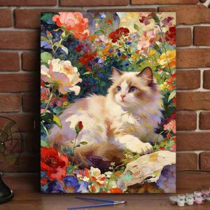 BILIBILI | Acrylic Paint By Numbers Cat Flowers Painting By Numbers on Canvas Coloring By Number for Adults Paint Digital Art