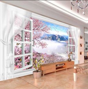 Wallpaper Dinding 3D custom Jendela Pemandangan Alam Tampak Nyata - wallpaper dinding custom jendela
