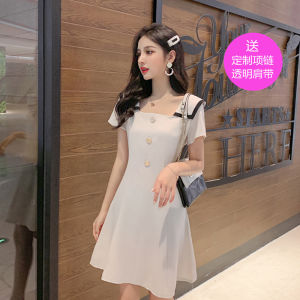 Black French Vintage Slimming Waist Dress Sweet Personality Short Skirt High Waist Zipper Closure A-Line Silhouette Short Sleeve