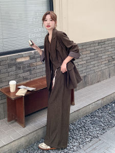 Caramel Old Money Style Womens Suit Set Three-Piece Long Pants Vest Autumn Fashion Casual Polyester Fiber Button up Top