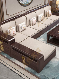 New Chinese Style High Box Storage Wooden Sofa Living Room Furniture Simple Modern L-Shaped Sponge Filling Medium Hardness