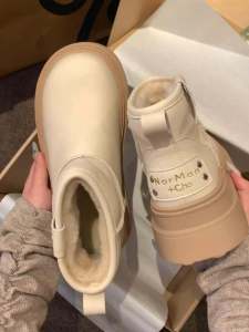 Womens Snow Boots Thick Bottom Waterproof Fur Lined Short Boots Autumn Winter New Style Retro Anti-slip Cotton Shoes