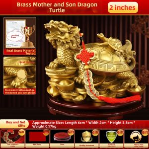 SHANYANG | Yellow Brass Eight Trigrams Mother and Son Money Dragon Turtle Decorative Home Ornament