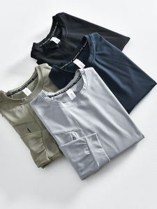 Elastic Breathable Mens Outdoor Long Sleeve round Neck T-Shirt Sweatshirt Quick Dry Casual Pocket Autumn Sports Top