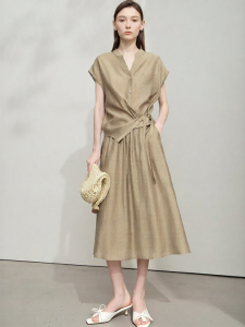 AMII | Casual Linen Tencel Sleeveless Top A-line Skirt Set