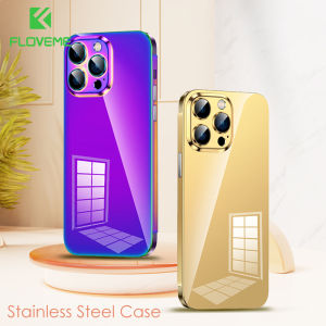 FLOVEME Luxury Stainless Steel Plating Phone Case For iphone 14 13 Pro Max 14 Plus Colorful Metal Ultra Thin Anti-fall Shockproof Back Cover For iphone 14 13