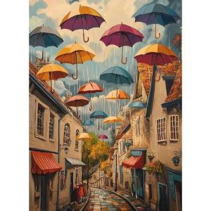 Kayou | Large Size Jigsaw Puzzle 500/1000/1200/2000 Pcs Floating Umbrella Street Jigsaw Puzzles for Adults Stress Relief Toys Gift