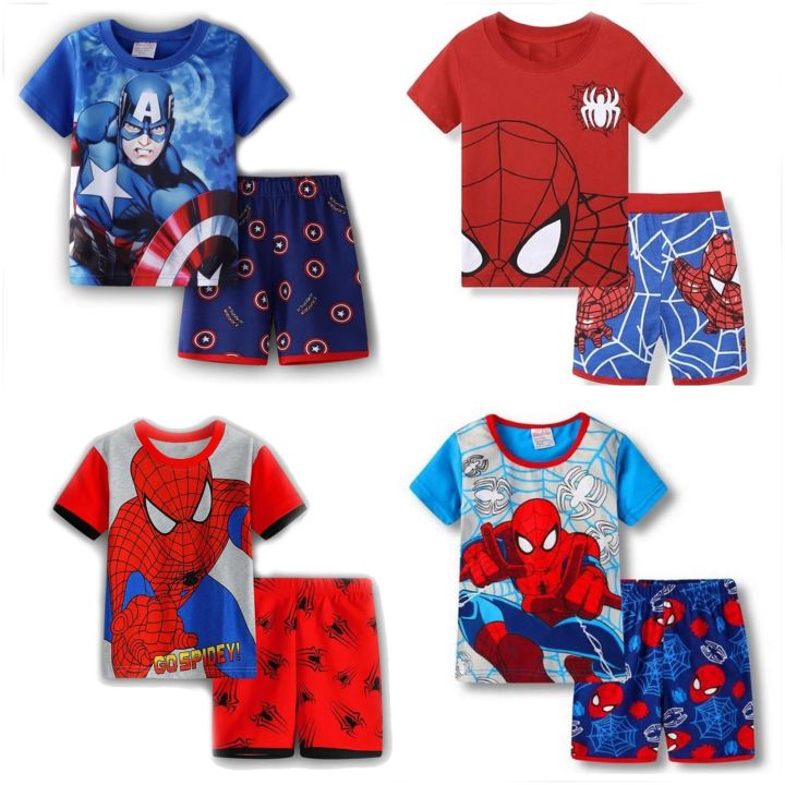 Disney Summer Children Pajamas Set Short Sleeve T Shirt Shorts Marvel ...