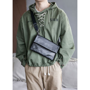 กระเป๋าสะพายข้างสะพายไหล่เดียวหนังแท้ผู้ชายแบบโบราณกระเป๋าคลัทช์หนังวัวฟอกฝาดชั้นบนสุดกระเป๋าซองจดหมายแนวนอนแบบลำลองกระเป๋าถือ