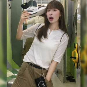 BINKAFENNY | Korean Style Womens Slim Fit Short Sleeve T-Shirt Half Zip Summer New Fashion Versatile Shoulder Level Half Sleeve Top