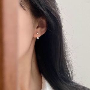 Elegant Double Diamond Post Earrings Womens Fashion Jewelry Versatile Daily Wear Two-Way Ear Cuff Fresh Summer Arrival