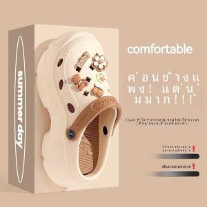 รองเท้าแตะรูก้นหนา ผู้หญิง ฤดูร้อน สวมใส่กลางแจ้ง 2024 ความสูงใหม่ กันลื่น รองเท้าแตะกึ่งหัวกระเป๋าชายหาดผู้หญิง