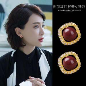 Red Agate Earrings Womens Fashion Ethnic Style Square Sugar Vintage Metaphysical Gold Plated Silver Jewelry  Outlined