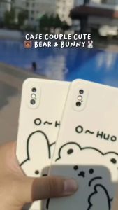 iPhon Case Couple Timbul Cute Bear & Bunny Case TPU iPhon XR X XS XS MAX 11