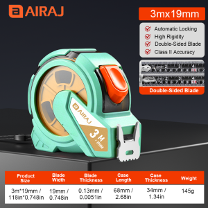 AIRAJ | AIRAJ 3-10m Metric & Imperial Self-Locking Tape Measure Double-Sided Blade with Horn Buckle Thickened ABS Housing Sturdy