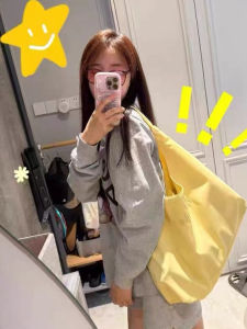 Korean Style Large Capacity Yellow Letter Nylon Canvas Tote Bag Single Shoulder Commuter Shopping Bag for Young Women