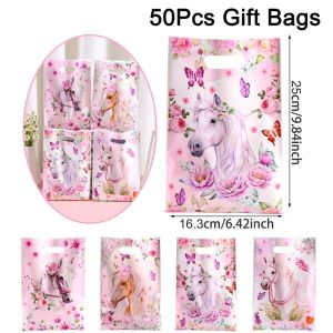 10/20/50pcs Pink Floral Horse Biscuit Candy Bags Gift Packing Bags Cowgirl Treat Bag for Birthday Bachelorette Party Decorations