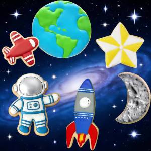 6PCS Space Astronaut Cookie Cutter Set Food Grade Stainless Steel Smooth Edge Molds for Fondant Fruit Biscuit Home DIY Baking